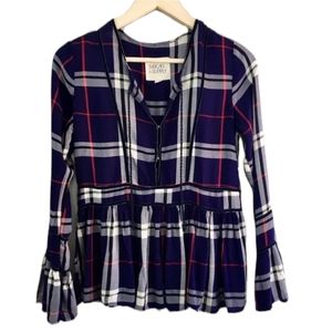 Thread & Supply Plaid Flannel Top with‎ Bell Sleeve Size M